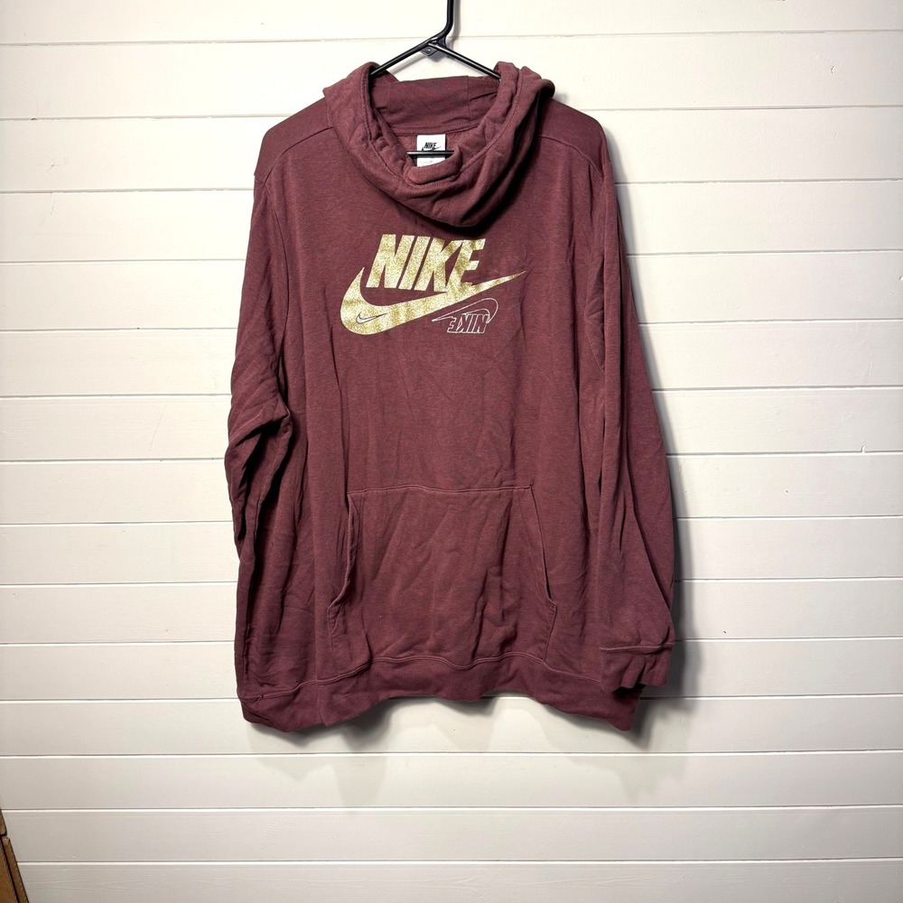 Nike Sportswear Hoodie Womens 3X Burgundy Gold Glitter Logo DO6201-646